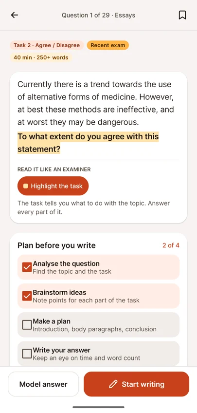 Plan before you write with steps ticked